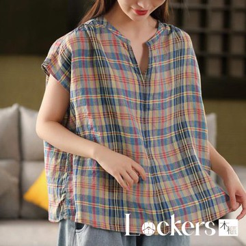 【Lockers 木櫃】復古短袖寬鬆麻衫 L114071801