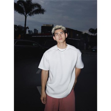 拼接墊肩 美式復古休閑寬松圓領短袖T恤男 夏季慵懶風情侶上衣潮