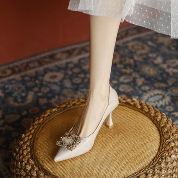 羊皮不磨腳水鉆小碼313233高跟鞋女2025新款法式氣質細跟伴娘單鞋