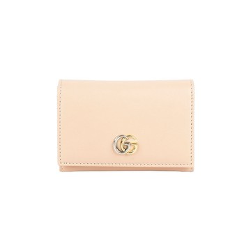 [平輸]GUCCI 金銀雙色Logo 平滑皮革釦式卡包/卡片夾(淺米色)