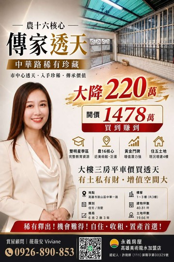 專員!農16核心傳家透天/中華路稀有珍藏｜高雄市鼓山區中華一路