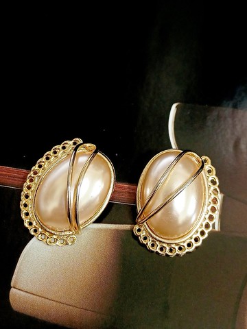 vintage jewelry  華麗貴氣造型珍珠夾式耳環