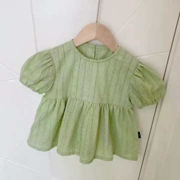 百搭闭眼入~繡花泡泡袖娃娃衫公主短袖襯衫女童女寶寶夏日衣服 兒童半袖衫 夏季女寶上衣 女童短袖T恤