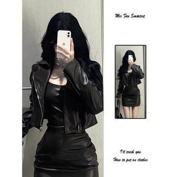 美式復古短款黑色皮衣外套女春秋季2026新款小個子高級感夾克上衣