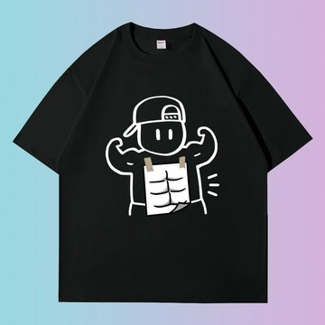 T恤短袖 [六塊腹肌]純棉短袖t恤休閒簡約百搭男女同款情侶寬鬆圓領上衣夏 短袖 上衣 趣味短袖 男女款 T恤 男T恤 女