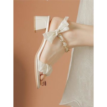 涼鞋女夏季不累腳時裝法式仙女旗袍一字帶高跟鞋配裙子訂婚伴娘鞋