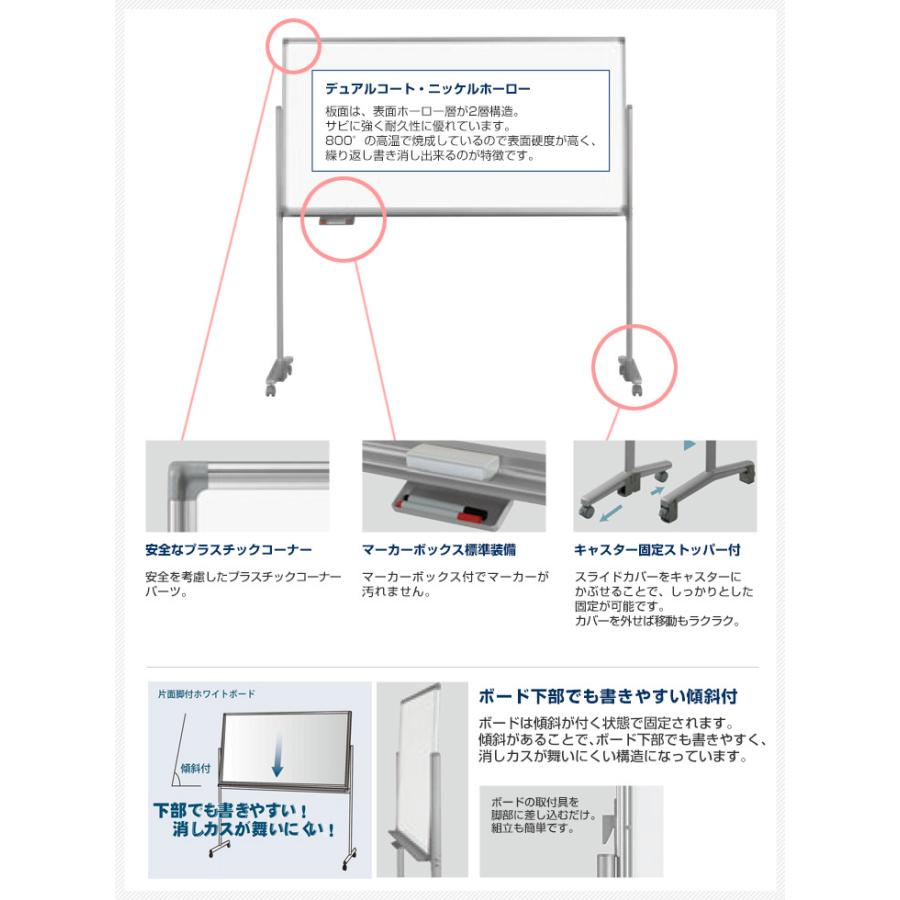 送料無料  ホワイトボード 脚付  無地 片面　1800×900 スタンドタイプ(ボード外寸1810×920)　 AX36TN