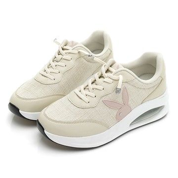 【零碼挖寶 第2雙再享75折】PLAYBOY 極簡格紋 免綁帶抗震增高氣墊鞋-杏(PY0056)