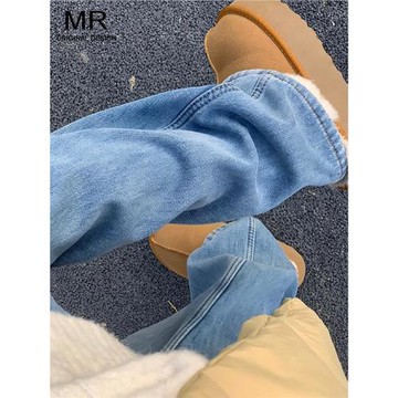 淺藍色高腰闊腿牛仔褲女2025年春季新款寬松顯瘦垂感拖地直筒褲子