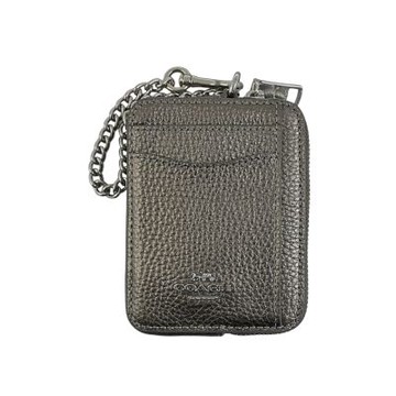 COACH金屬灰荔枝紋皮革鏈帶方型卡夾零錢包