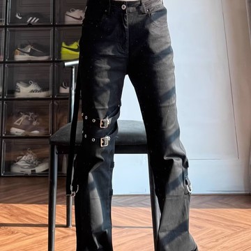 復古水洗潮流緊身微喇叭褲子男秋冬季高腰百搭牛仔褲男