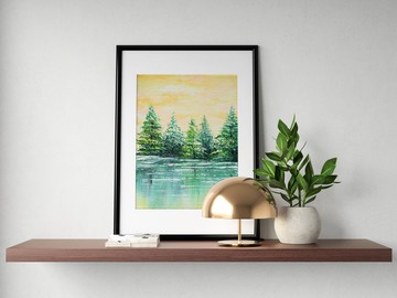 【冬青湖畔】限量版複刻畫 | 松柏冬季風景 | 歲寒三友挂畫