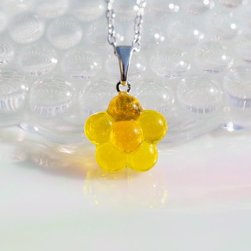 開花玻璃（Hanahana [黃]）鍊式項鍊[棉線，925銀可選] [定做]
