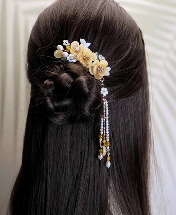 檸檬手作髮飾   天然黃玉/紫鋰輝茉莉髮釵/髮夾   (流蘇可拆)