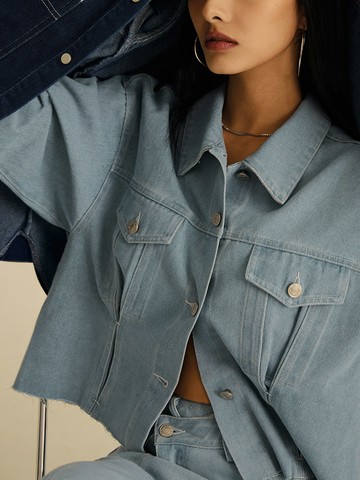 純棉牛仔雙打褶抽鬚下襬短版外套