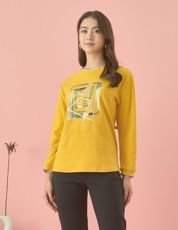 ★【喜芝梅】方框次元 藝術感印花寬鬆舒適圓領上衣(四色；F) 224990137