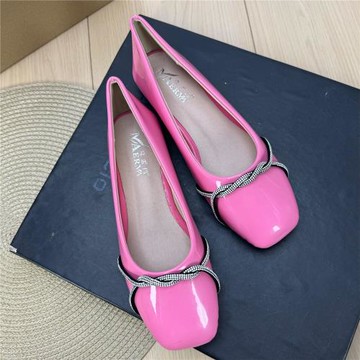 2026春季新款法式復古瑪麗珍鞋淺口水鉆帶平底鞋芭蕾舞鞋方頭單鞋