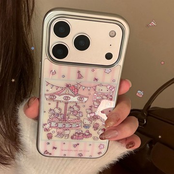 野新荼荼.遊樂園適用蘋果17promax手機殼iphone16鎏金14粉條紋卡