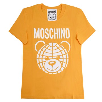 MOSCHINO 品牌LOGO大臉小熊棉質短T恤.橘色