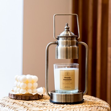 韓國 PRAY 香氛蠟燭暖燈+經典大豆蠟燭 組合(S) - 復古金-桃花鼠尾草