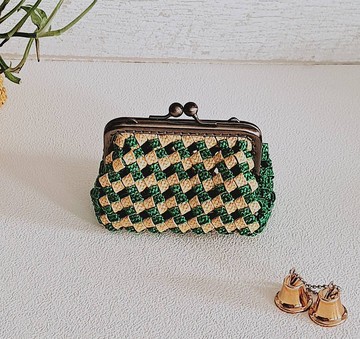 口金編織包－黃綠色