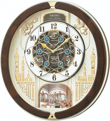 【日本代購】精工時鐘掛鐘可翻轉時鐘電波模擬芥末三重精選旋律旋轉裝飾淡金色珍珠RE579B