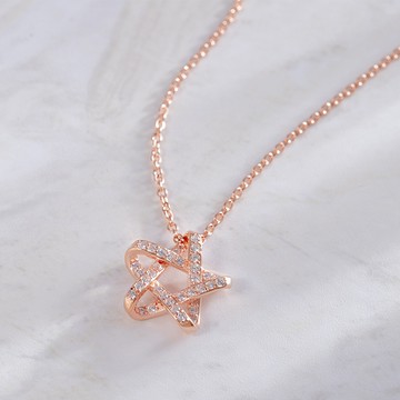 [925純銀]流星綻放星星鋯石項鍊【SL952】-玫瑰金