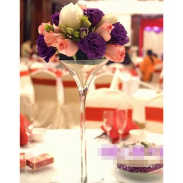 婚慶餐桌花瓶透明玻璃雞尾花瓶時尚創意羽毛裝飾道具軟裝高腳酒杯