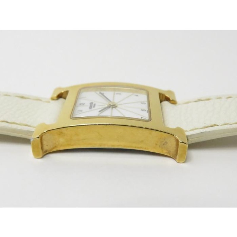 中古】HERMES Hウォッチ レディース腕時計 クォーツ ゴールド GP 革  