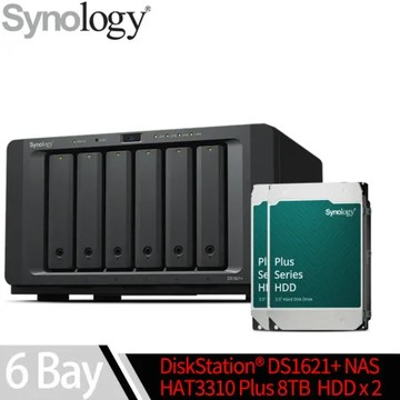 Synology群暉科技 DS1621+ NAS 搭 HAT3310 Plus系列 8TB NAS碟 x 2