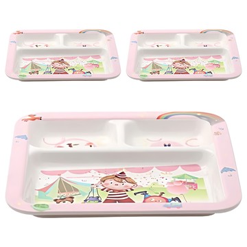 百貨 King 快樂馬戲團卡通3格正方盤 造型兒童盤 美耐皿盤  餐盤  顏色隨機  3個