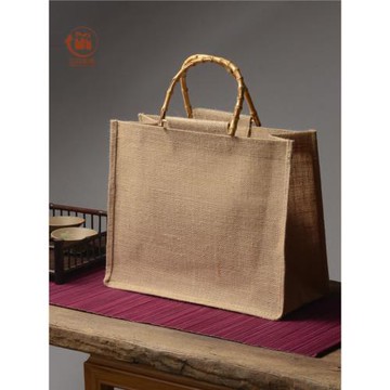 竹把黃麻布手拎袋41*33 超大號環保購物袋衣服收納紫砂錦盒禮品袋
