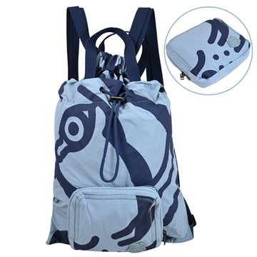 KENZO 經典印花輕量尼龍旅用摺疊束口後背包(淺藍)