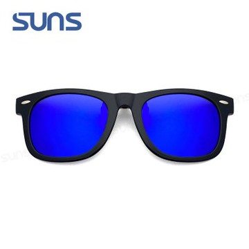 【SUNS】時尚偏光夾片太陽眼鏡 藍水銀 近視專用夾片墨鏡 Polarized/可上掀/抗UV400/防眩光