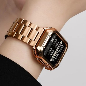 不鏽鋼金屬錶帶+鎧甲保護殼 適用 Apple Watch Ultra 10 9 8 7 SE 42/45/49/46mm