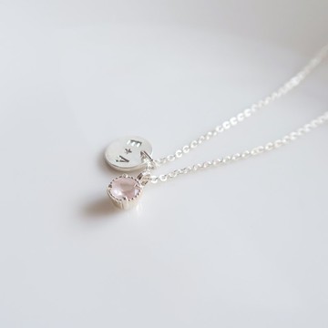 925純銀 粉水晶 銀色甜點 杯子蛋糕 吊墜 圓牌 客製化刻字 項鍊