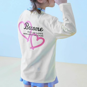 日本 devirock - 90%抗UV 舒適寬鬆玩水衣／泳衣-背後愛心-米白