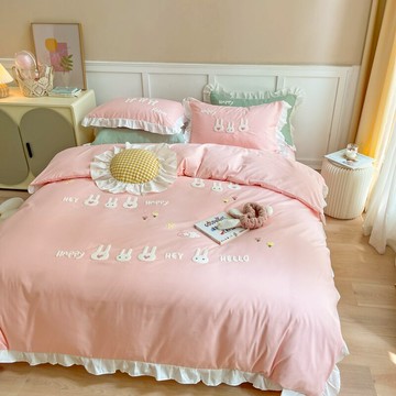 水洗棉床上四件套夏季床單被套春秋被罩裸睡夏天公主風可愛女生4