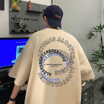 【台灣發貨】純棉重磅短T 印花男裝休閒寬鬆潮流款歐美潮牌復古