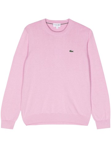 Lacoste - logo-patch fine-ribbed jumper - men - Cotton/Polyamide - 6 - Pink