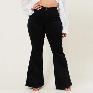 200斤大碼女裝黑色喇叭牛仔褲加長高個彈力顯瘦氣質修身微喇褲秋