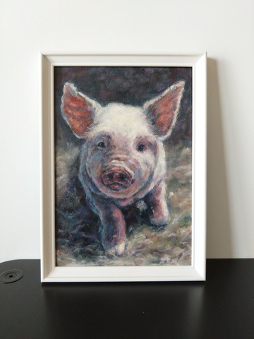 可愛豬仔油畫 獨一無二動物畫  連框