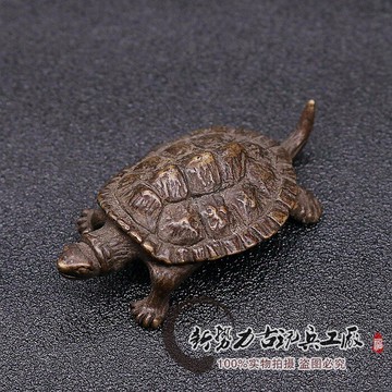 古玩銅雕件紫銅小烏龜小擺件手把件茶道蓋置茶寵仿古銅雕實心銅件