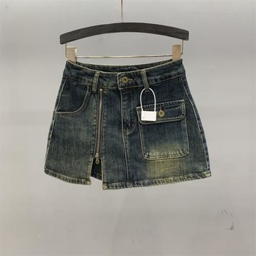 復古高腰牛仔短裙女辣妹褲裙2025年新款假兩件顯瘦a字包臀半身裙