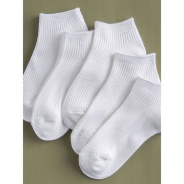 5雙裝襪子女士夏季短筒純色棉襪雙針里外棉襪運動吸汗白色棉船襪