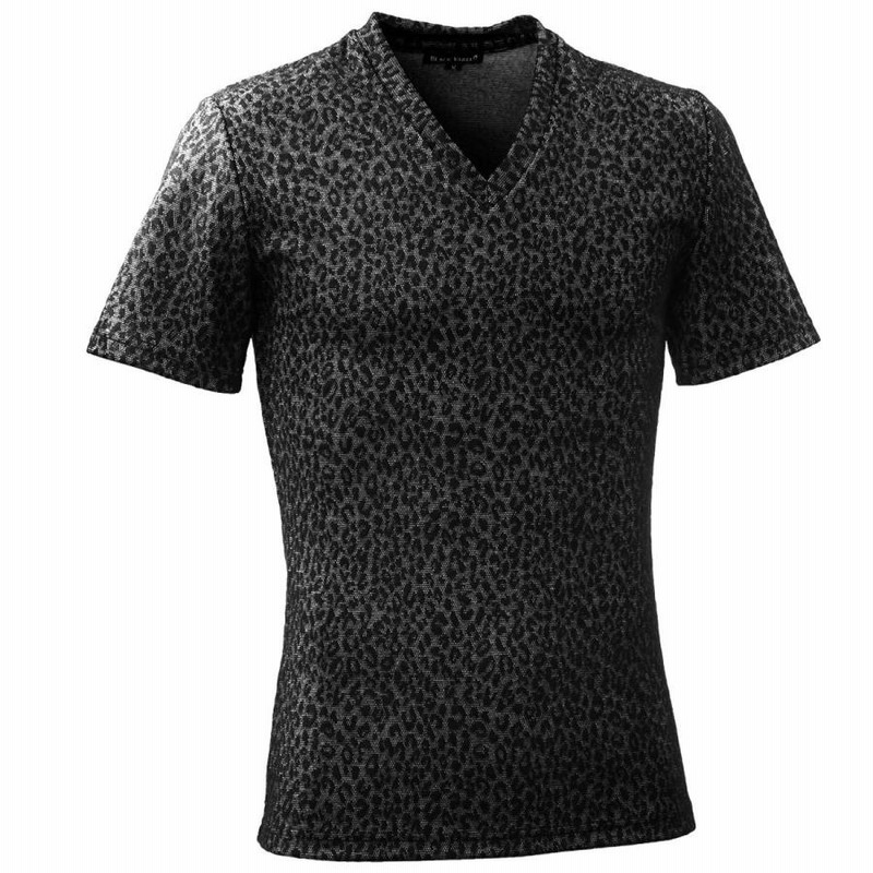 BlackVaria Tシャツ ヒョウ柄 Vネック 豹柄 日本製 スリム 光沢