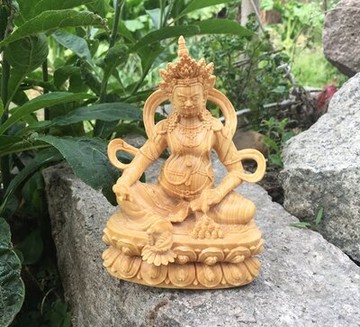 新款小葉黃楊木精雕黃財神藏佛擺件實木手工雕刻工藝品1入