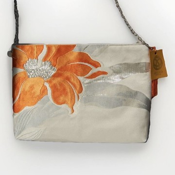 日本真絲和服袋帶肩背, 手工刺繡斜挎包, 環保再生時尚設計