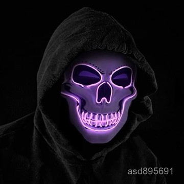 臺灣🚍8H出🉑白色骷髏髮光麵具LED萬聖節恐怖嚇人鬼臉攝影DJ麵罩網紅酷炫 ZP93