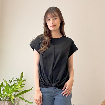 Hana Mokuba 摺皺下襬扭結設計短袖上衣